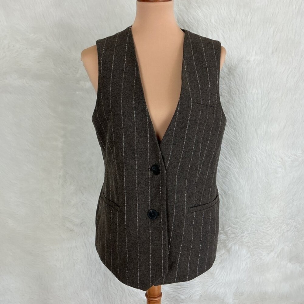 REMAIN Birger Christensen Gray Brown Pinstripe Wool Blend Waistcoat Vest NWOT 8